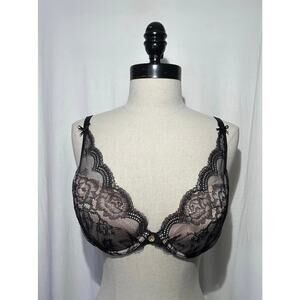Chantelle Under Wire Black Lace Pushup Bra Womens 34D